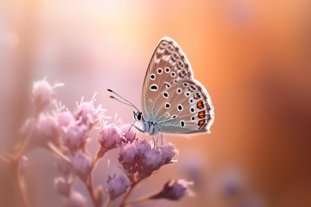 Foto realista plebejus argus pequena borboleta em uma flor