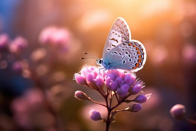 Foto realista plebejus argus pequeña mariposa en una flor