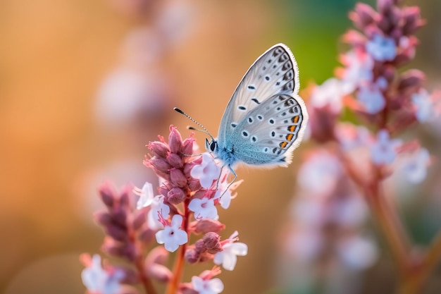 Foto realista plebejus argus pequeña mariposa en una flor
