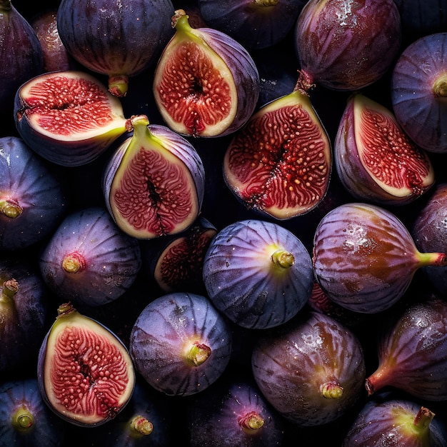 Foto realista de un ramo de higos de la vista superior del paisaje de frutas