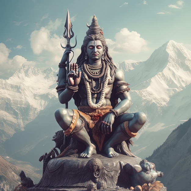 foto realista señor shiva fondo montañoso IA generativa