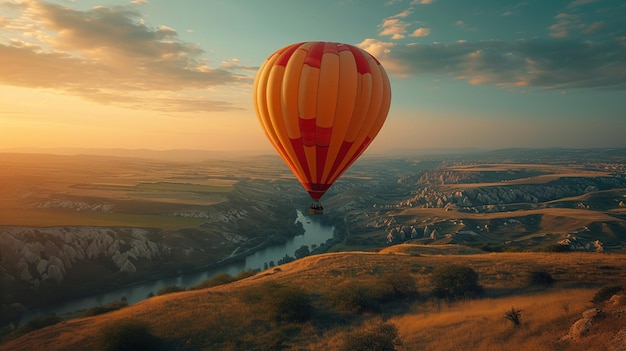 Foto realistisch von Ein gemütlicher Steampunk-Stil Heißluftballon