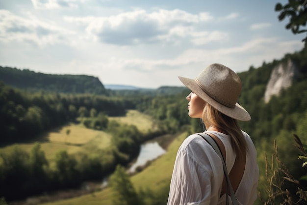 Foto foto recortada de uma mulher admirando a paisagem enquanto está na natureza criada com ai generativa