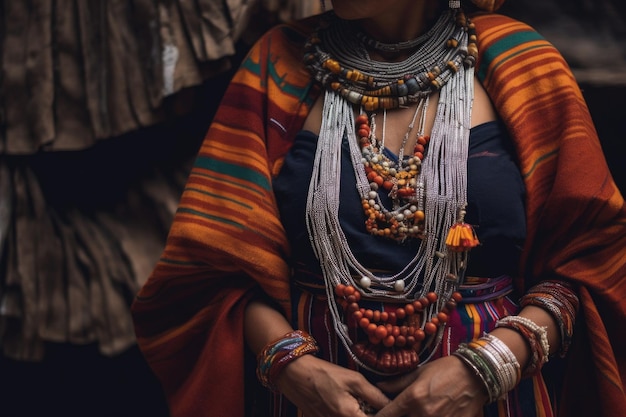 Foto recortada de uma mulher indígena irreconhecível em traje cerimonial