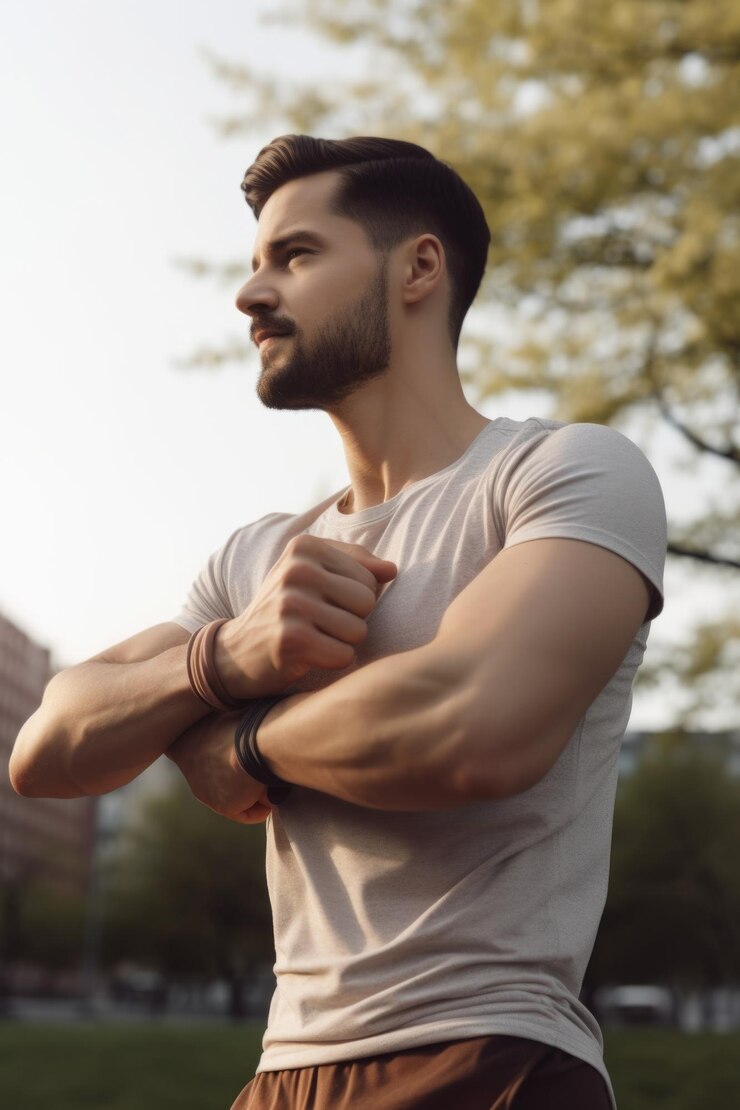 Una foto recortada de un joven guapo estirándose al aire libre