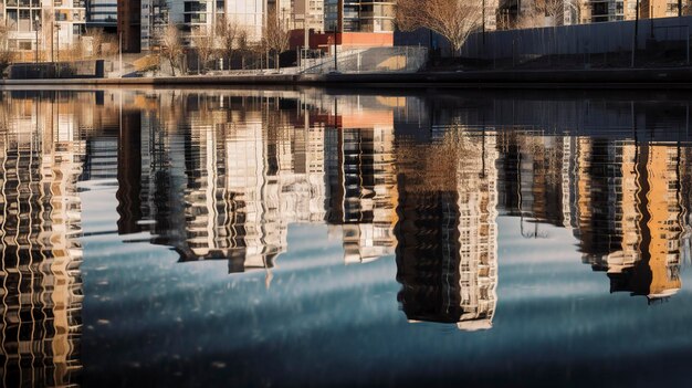 Una foto de los reflejos urbanos en el agua