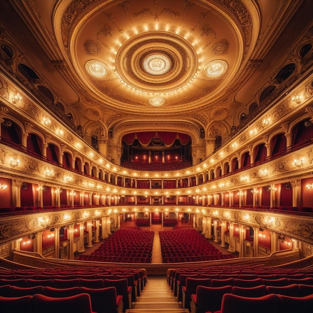 Foto-Reihen roter Sitze in einem Theater