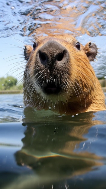 Una foto relajante de un capibara tomando el sol disfrutando de una tarde perezosa