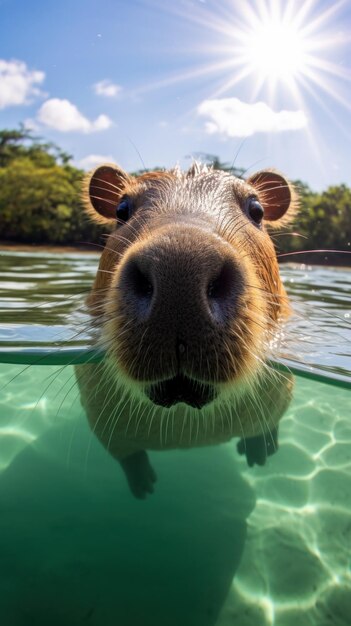 Foto una foto relajante de un capibara tomando el sol disfrutando de una tarde perezosa