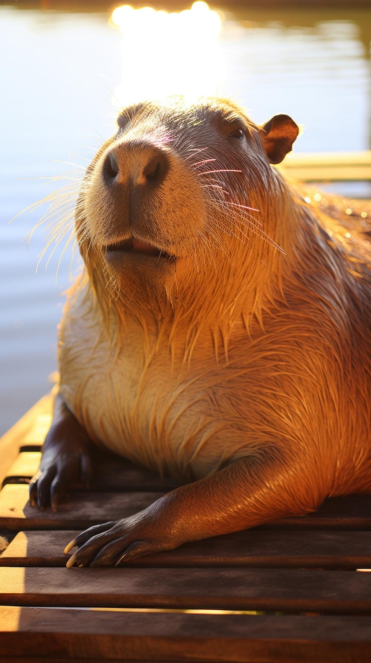 Foto una foto relajante de un capibara tomando el sol disfrutando de una tarde perezosa