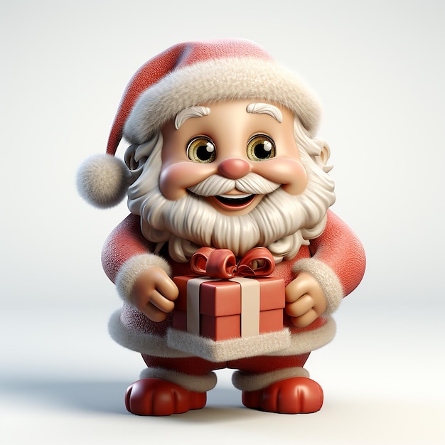 Foto renderização 3D do personagem de desenho animado Papai Noel com caixa de presentes Feliz Natal e Ano Novo com whi