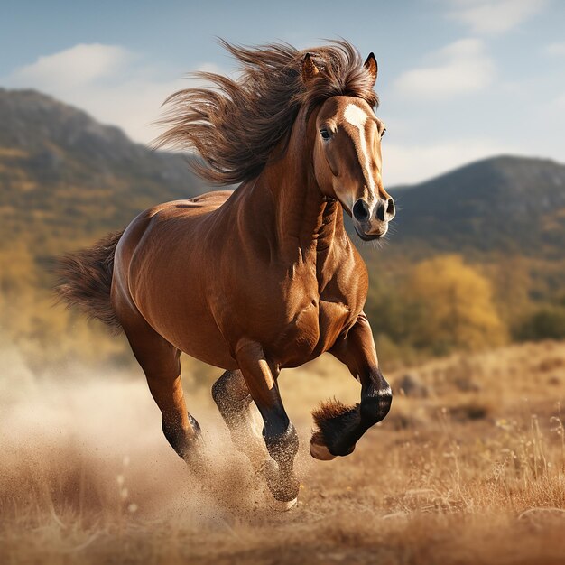 Foto foto renderizada en 3d de un caballo corriendo por los campos