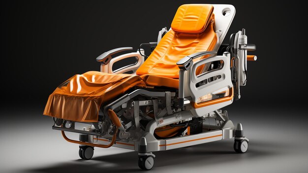 Foto renderizada en 3D de una cama de cuidados de un hospital