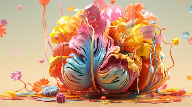 Foto renderizada en 3D de un cerebro colorido con auriculares