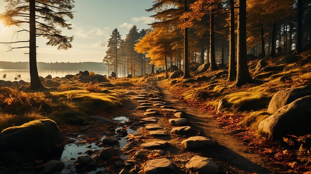 Foto renderizada en 3D de un diseño de paisajes de la temporada de otoño