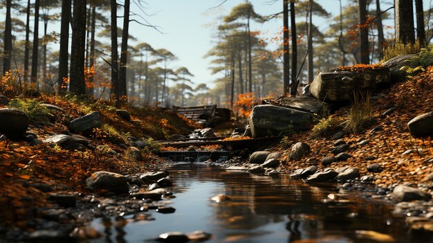 Foto renderizada en 3D de un diseño de paisajes de la temporada de otoño