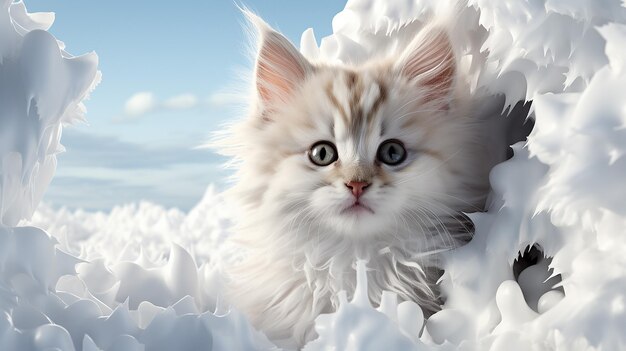 Foto renderizada en 3D de un gato lindo en las nubes