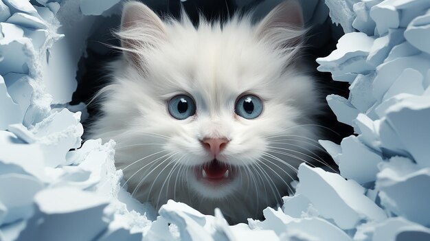 Foto renderizada en 3D de un gato lindo en las nubes