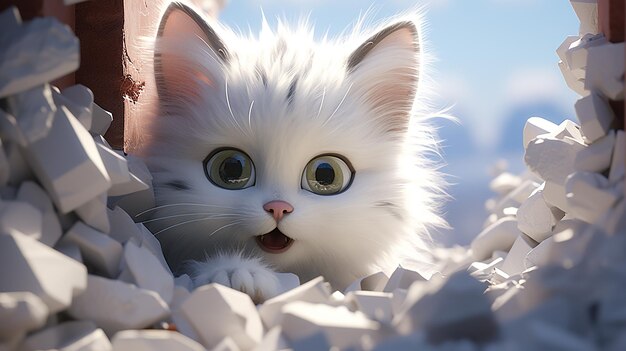 Foto renderizada en 3D de un gato lindo en las nubes