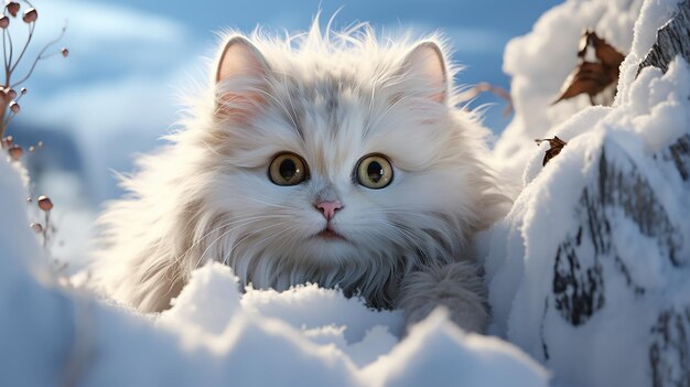 Foto renderizada en 3D de un gato lindo en las nubes