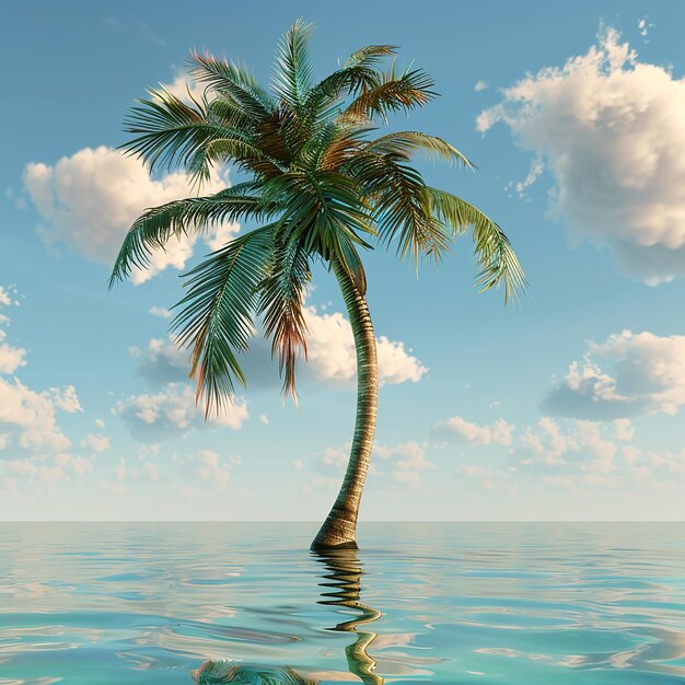 Foto renderizada en 3D de una hermosa palmera en el agua