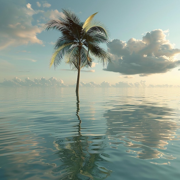 Foto renderizada en 3D de una hermosa palmera en el agua