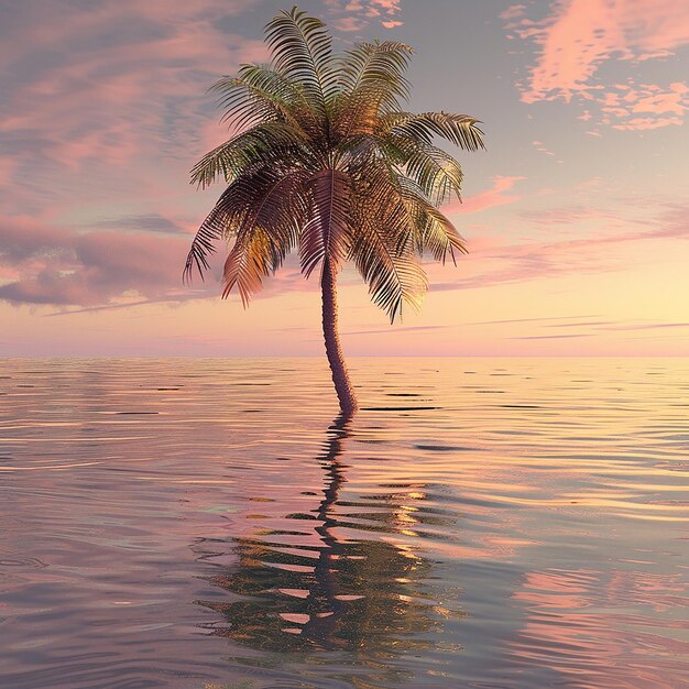 Foto renderizada en 3D de una hermosa palmera en el agua