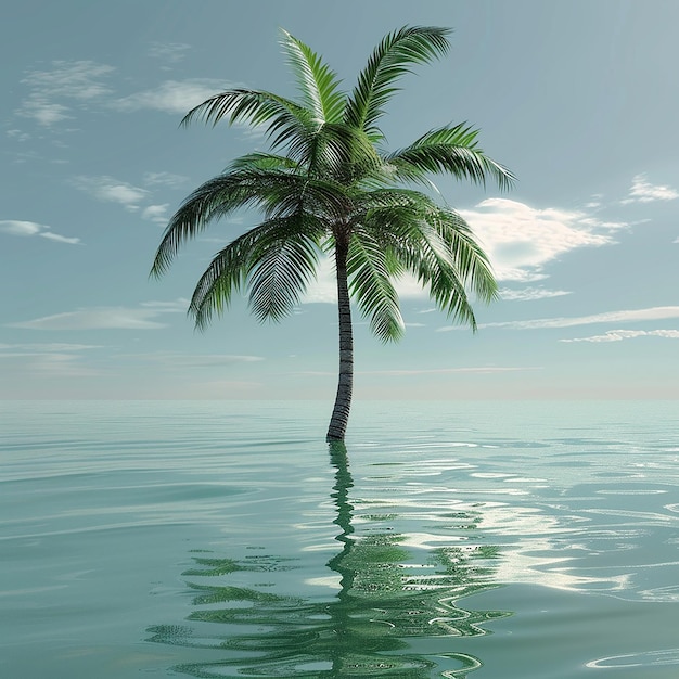 Foto renderizada en 3D de una hermosa palmera en el agua