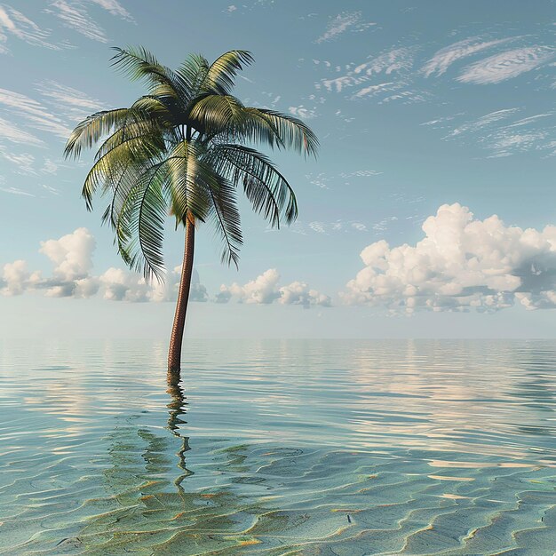 Foto renderizada en 3D de una hermosa palmera en el agua