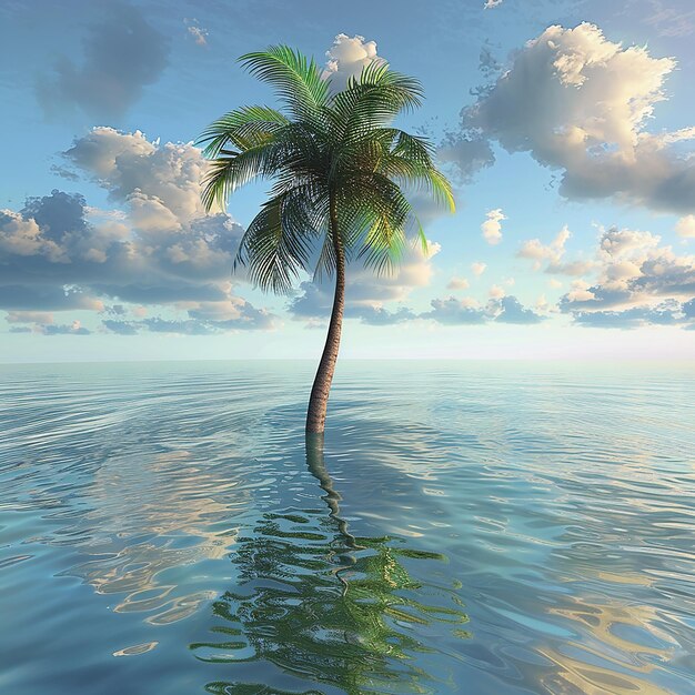 Foto renderizada en 3D de una hermosa palmera en el agua