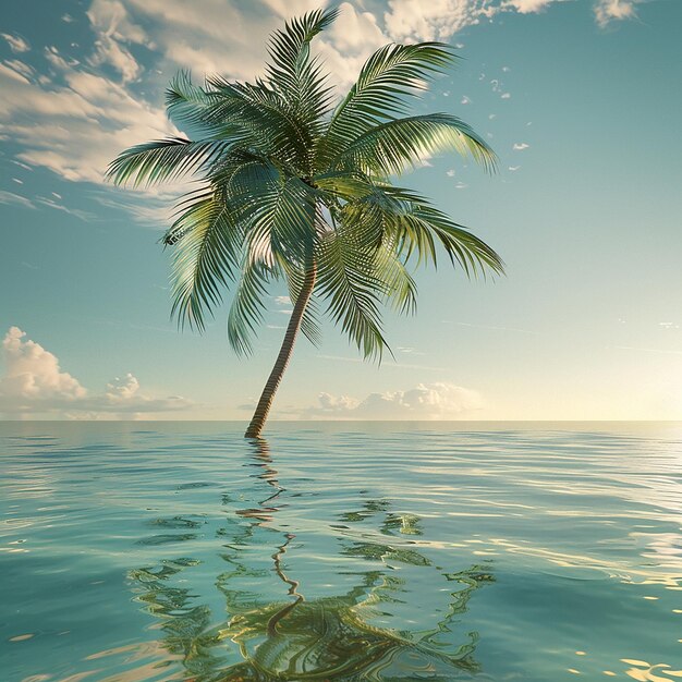 Foto renderizada en 3D de una hermosa palmera en el agua