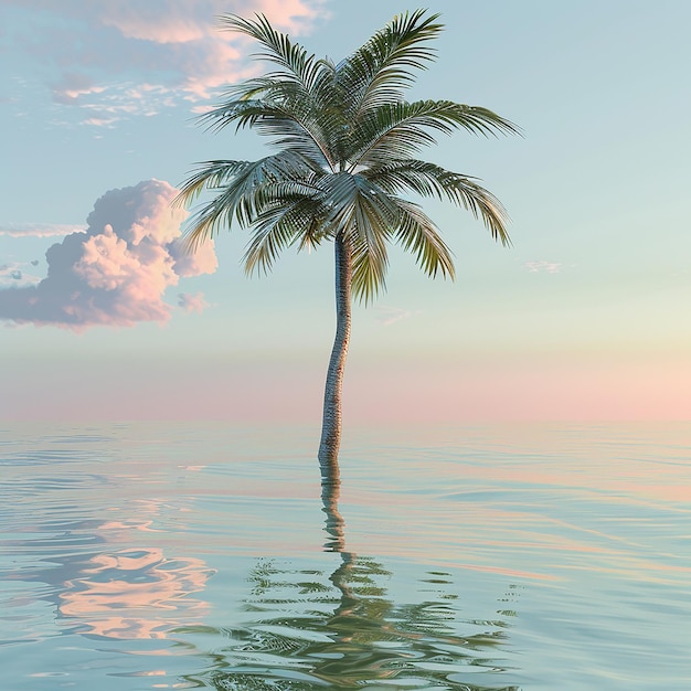 Foto renderizada en 3D de una hermosa palmera en el agua