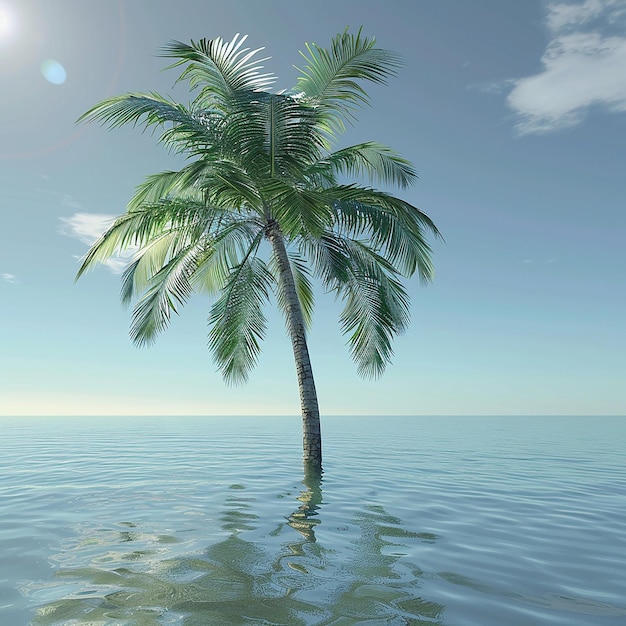 Foto renderizada en 3D de una hermosa palmera en el agua