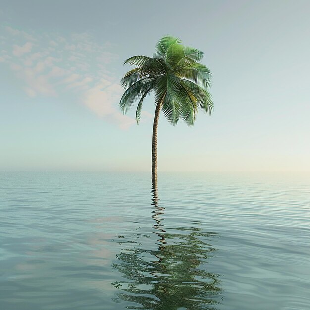 Foto renderizada en 3D de una hermosa palmera en el agua