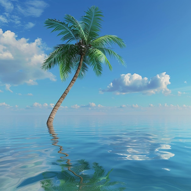 Foto renderizada en 3D de una hermosa palmera en el agua