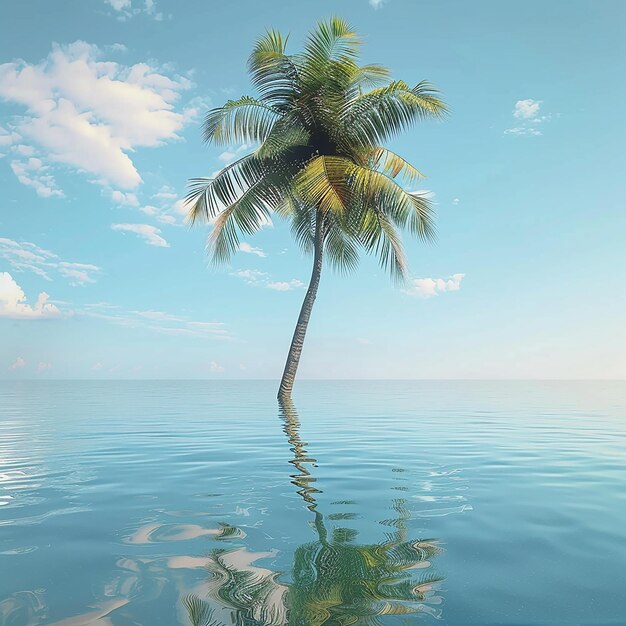 Foto renderizada en 3D de una hermosa palmera en el agua