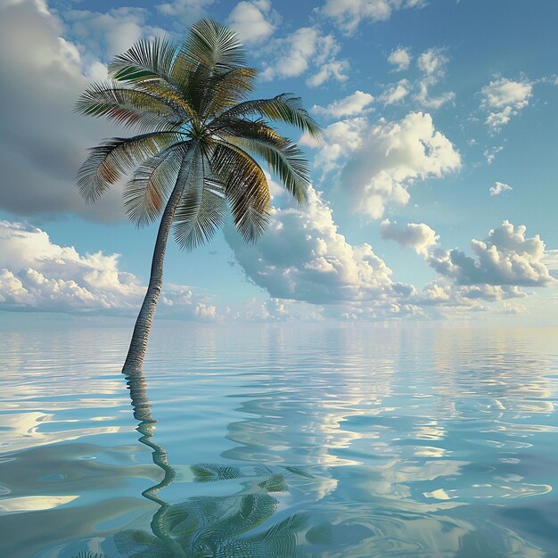 Foto renderizada en 3D de una hermosa palmera en el agua