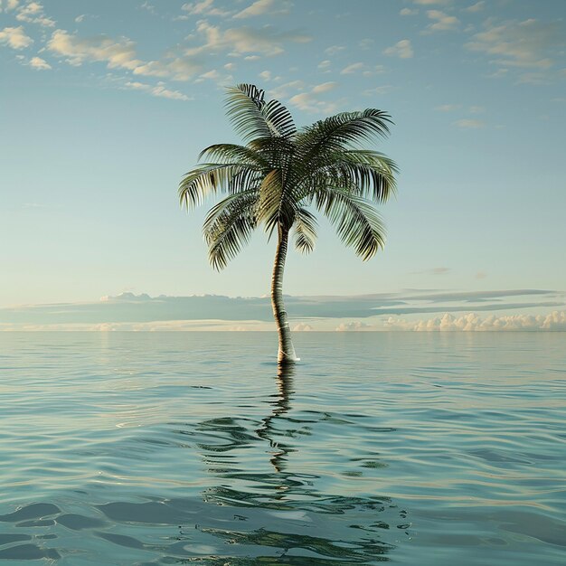 Foto renderizada en 3D de una hermosa palmera en el agua