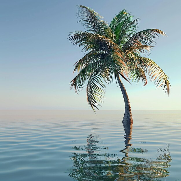 Foto renderizada en 3D de una hermosa palmera en el agua