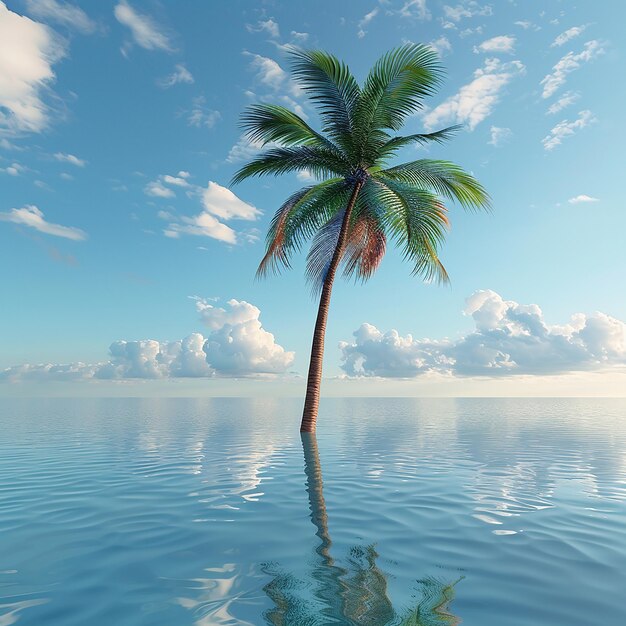 Foto renderizada en 3D de una hermosa palmera en el agua