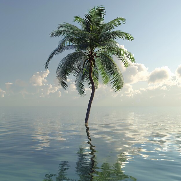 Foto renderizada en 3D de una hermosa palmera en el agua