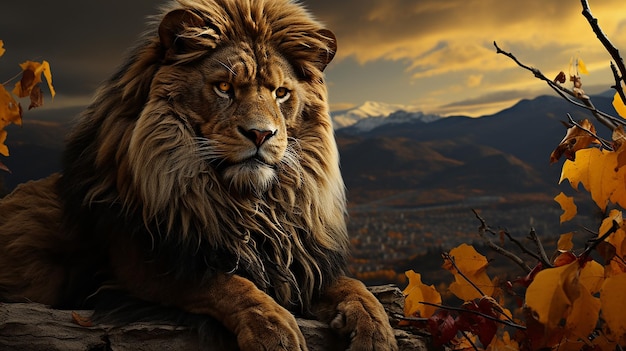 Foto renderizada en 3D de un león rugiente y peligroso con un fondo de terror