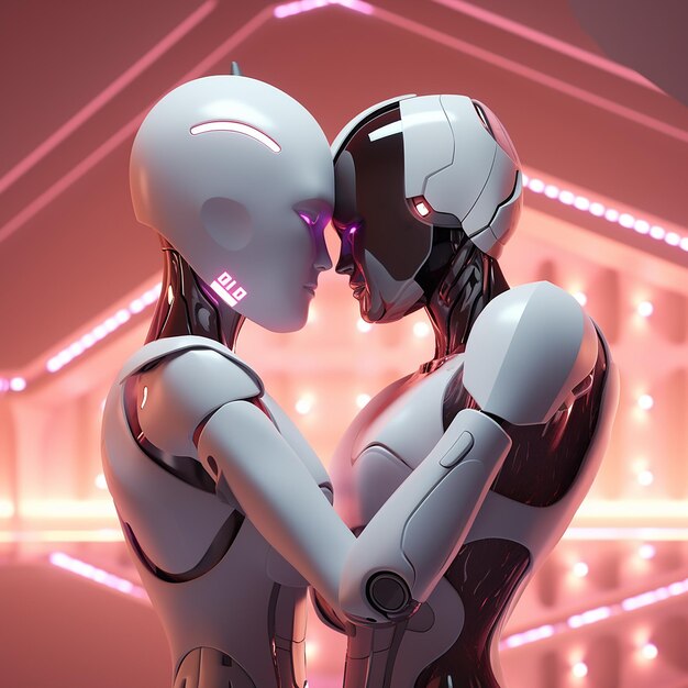 Foto foto renderizada en 3d de una pareja romántica futurista de tomas medias