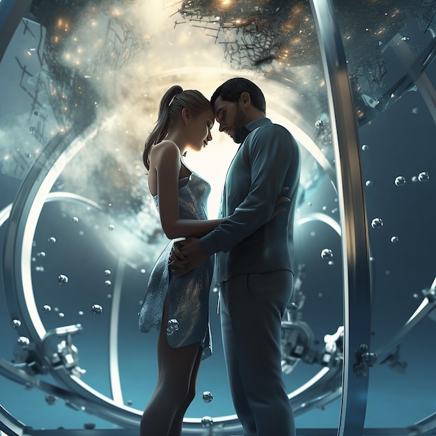 Foto foto renderizada en 3d de una pareja romántica futurista de tomas medias
