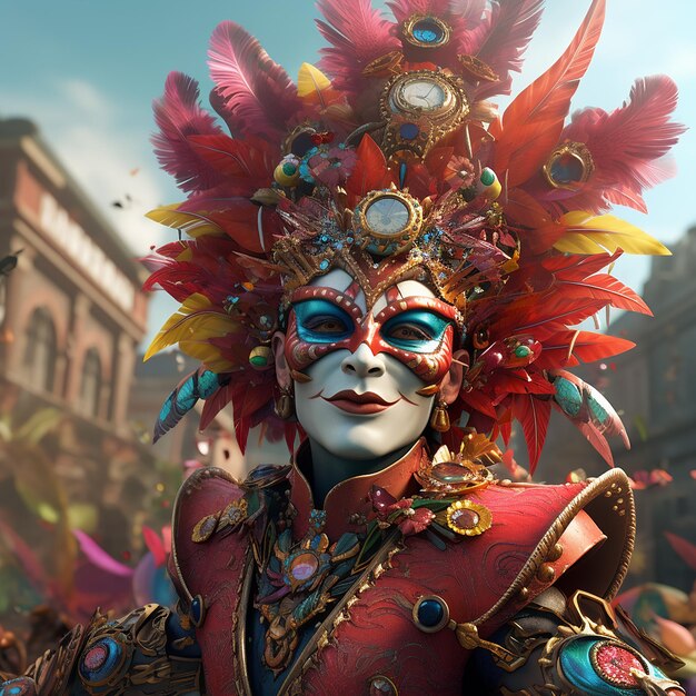 Foto renderizada en 3D del personaje del carnaval