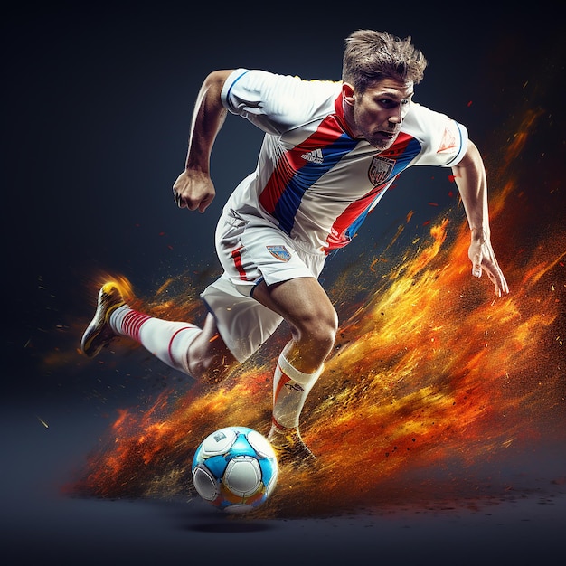 Foto renderizada en 3D de primer plano de un atleta jugando al fútbol
