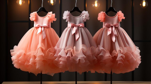 Foto renderizada en 3D de ropa de bebé y vestido decente de niña