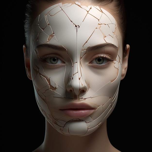 Foto renderizada en 3D de rostro humano con maquillaje.