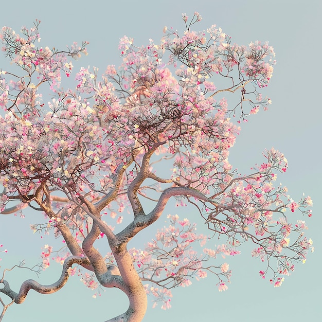 Foto renderizada em 3D de flores de árvores com flores rosa abstratas
