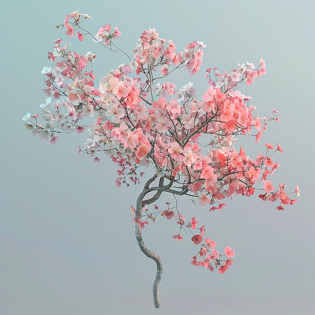 Foto renderizada em 3D de flores de árvores com flores rosa abstratas